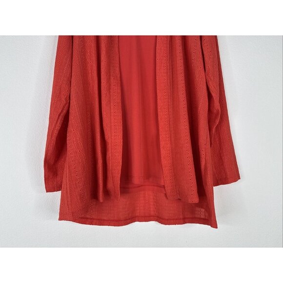 Susan Graver Eyelet Knit Cardigan With Liquid Knit Tank Size S Sea Coral A593351 - Picture 7 of 16